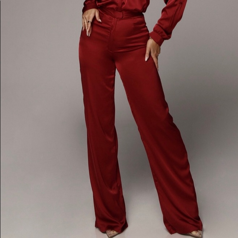 Wine silk pants